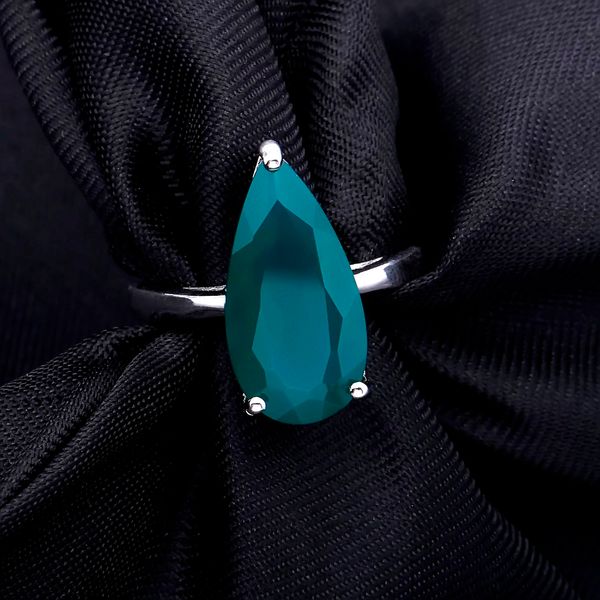 

gem's ballet 7.89ct natural green agate water drop rings genuine 925 sterling silver wedding engagement jewelry for women