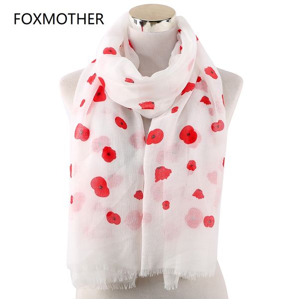 

foxmother new fashion wrap women spring summer white pink grey color poppy flower print scarfs ladies stole shawl echarpes
