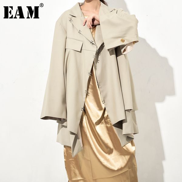 

eam] 2019 new spring summer lapel long sleeve button irregular hem loose big size backless jacket women coat fashion jo34504, Black;brown