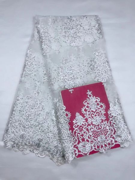 

5yards/pc new fashion white french net lace fabric with rhinestone flower embroidery african mesh lace for dress qn88-8, Black;white