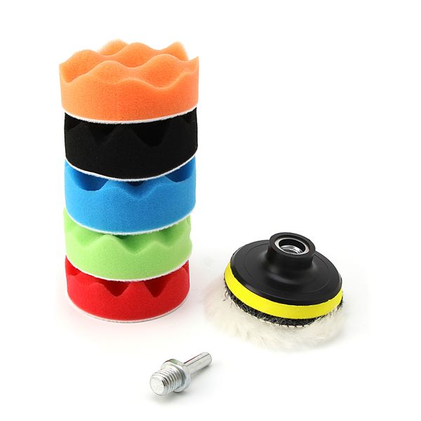 

2019 new 7pcs 3/4/5/6/7'' car polisher polishing waxing buffing woolen&sponge pads kit auto maintenance tools