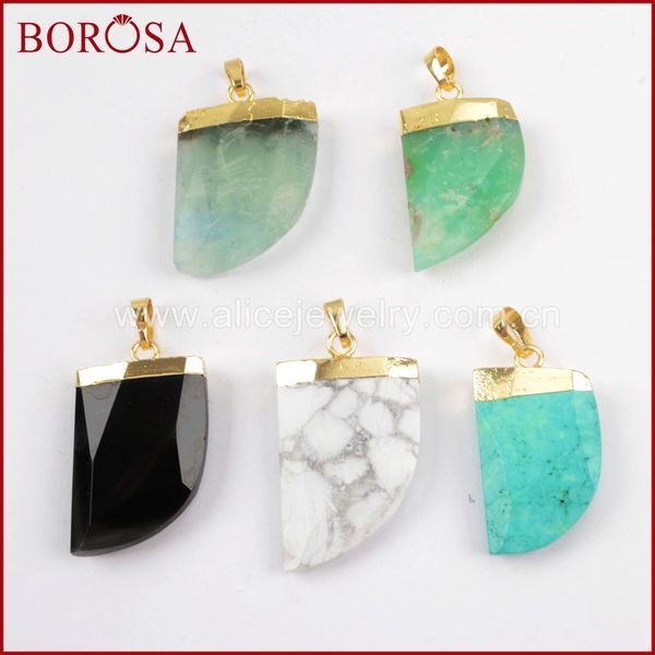 

borosa 5pcs gold color multi-kind stones faceted horn pendant beads,druzy green howlite stone gems pendant for necklace wx801, Silver