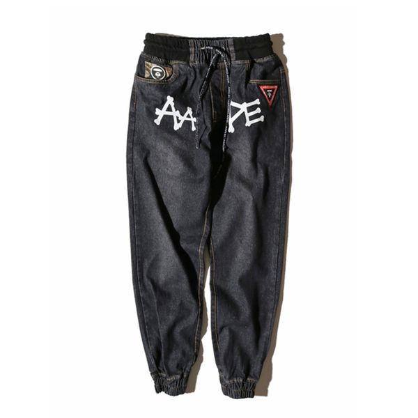 

aape mens designer jeans mens jogger jeans men designer luxury ap hip hop denim pants mens drawstring, Blue
