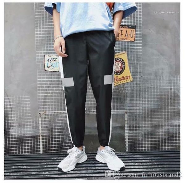 

fashion style homme clothing pocket casual apparel mens casual designer pencil pants 3m reflective stripe print, Black