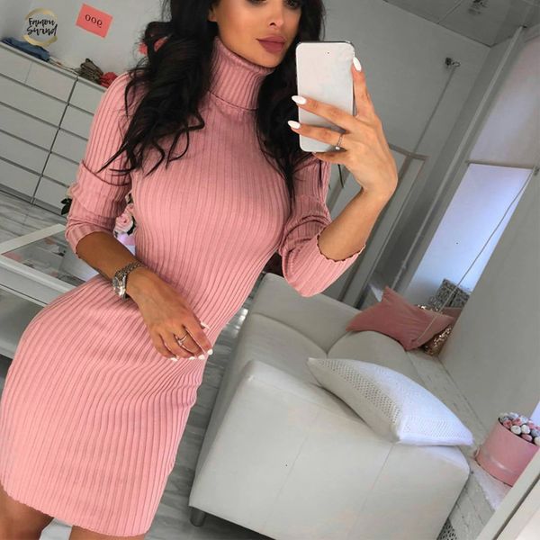 

high women neck slim knitted solid wool mini dresses fashion ladies basic long sleeve winter autumn warm dresses designer clothes, Black;gray