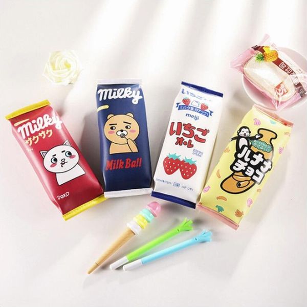 

colored snack series pencil case office stationery and school supplies high capacity pu material pencil bag 1pcs