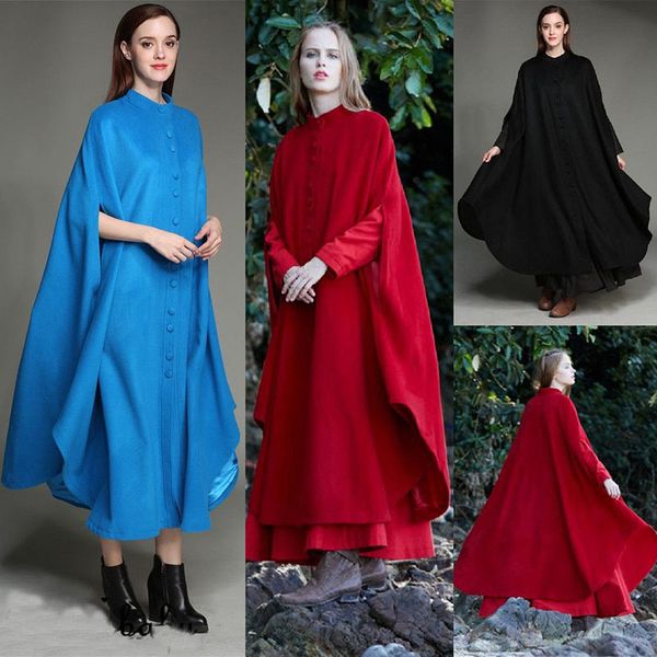 

fashion women soft wool long sleeve wool wear jumper outwear coat jacket winter long style loose coat clothes, Black