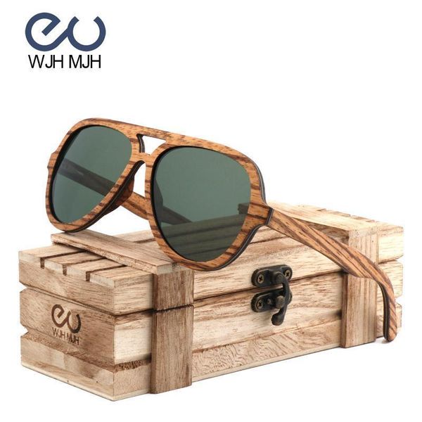 

classic pilot sunglasses polarized g15 glass lens fashion women men brand zebra wood frame eyewear mirror oculos de sol uv400, White;black