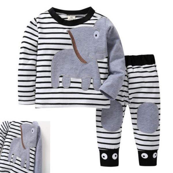 

2pcstoddler baby boy elephant animals sleepwear long sleeve outfit +pants household pajama clothes set 0-18m, Blue;red