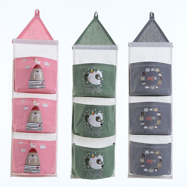 

cloth storage hanging bag three pocket waterproof storage bag behind door dormitory wall color debris
