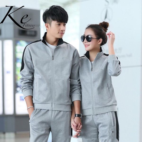 

ke new 2019 tracksuit big size men and women couple sports set suit long-sleeved cardigan casual trousers running clothes, White;black