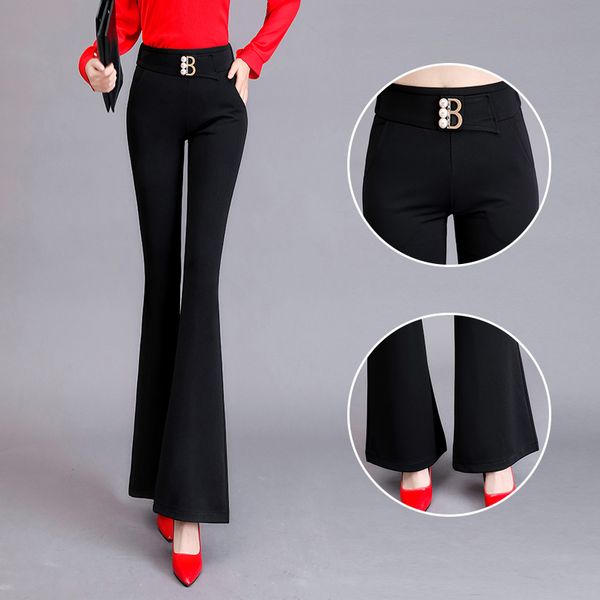 

2020 весна новая корейская версия самосовершенствования была тонкая и высокая талия расклешенные брюки костюм брюки брюки женщины, Black;white