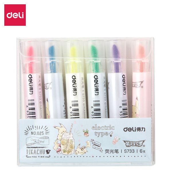 

deli 6pcs/lot cute kawaii mini highlighter cartoon direct liquid colorful art marker pens office school markers stationery, Black;red