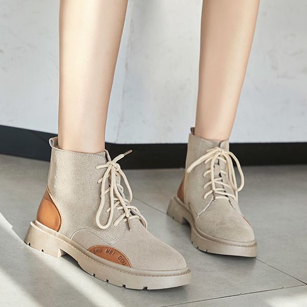 

rimocy 2019 new british style ankle boots for women autumn faux suede lace up shoes woman fashion pu leather zapatos de mujer, Black