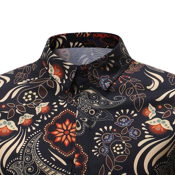 

summer men short sleeve shirt floral printed stand collar casual shirts -3xl ty53, White;black