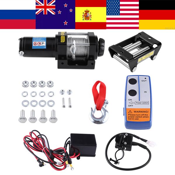 

overseas electric 4000lb car winch wire recovery winch towing cables pull kit 12v atv permanent magnet motor trailer truck