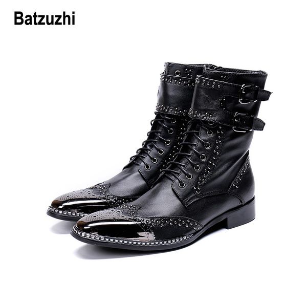 Batzuzhi Marke Neue Männer Schuhe Spitzen Metall Spitze Ritter Boot Männer zapatos de hombre Schwarz Echtes Leder Kampf Stiefel für männer Bota