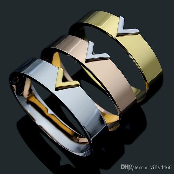 

2019 new brand name titanium steel v letter bracelet for woman jewelry fashion brand love bracelet&bangles gold/silver rose color gift, Black