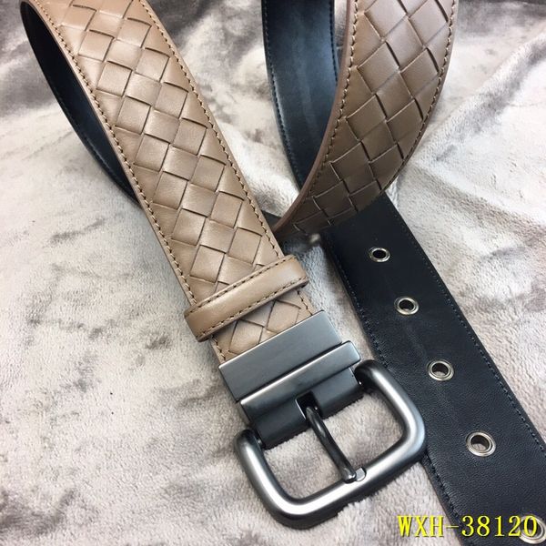 

2019 new luxury khaki soft leather knitting belt stainless steel buckle belt with box and dastbag, Black;brown