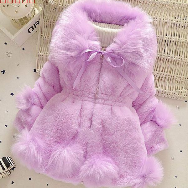 

2019 winter new baby girls lmitation fur coat long jacket warm sweater children big fur collar thick cotton children's clothing, Blue;gray