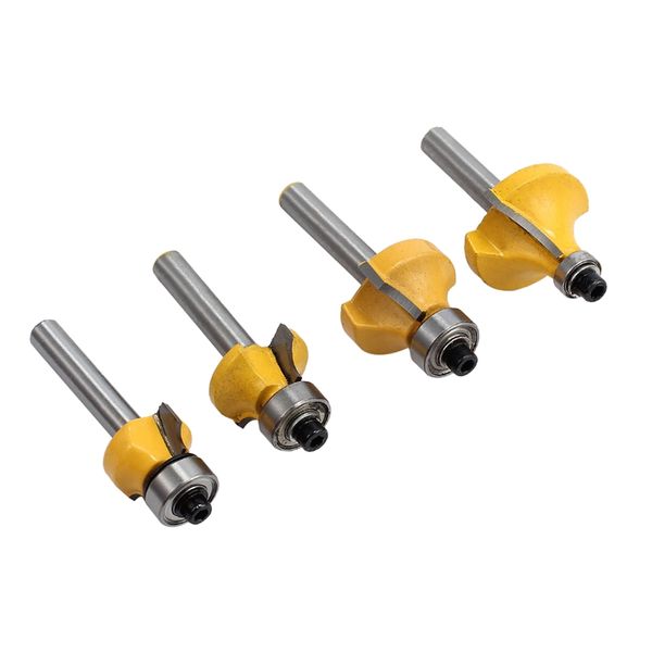 

4x round over edging router bit set 1/4 inch shank 1/2 inch 3/8 1/4 1/8 radius
