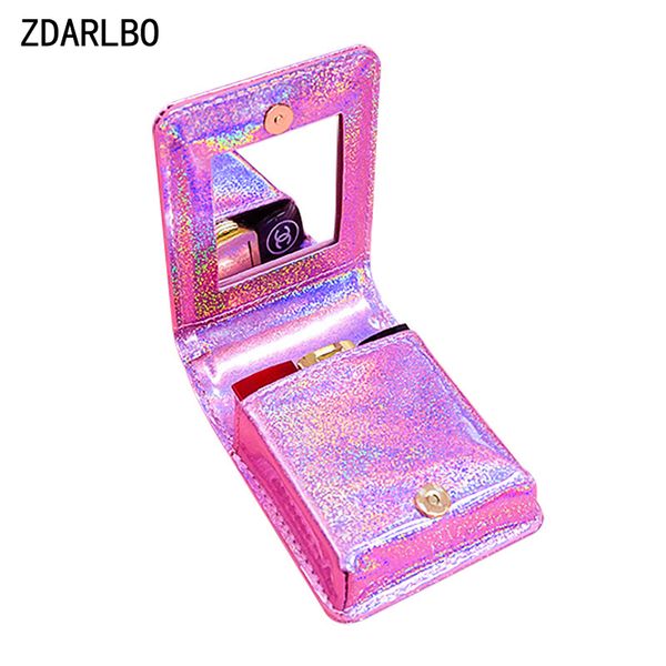 

female embroidery heart lipstick pack crystal color laser woman make up bag mirror cosmetic bag travel organizer toiletry bags