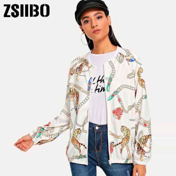 

women jacket animal print zipper up retro coat spring 2019 summer long sleeve basic o-neck loose short biker jackets female, Black;brown