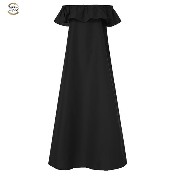 

women summer sleeveless bohemian dress 2019 off shoulder ruffle maxi dress floor-length vestido plus size s-5xl, Black;gray