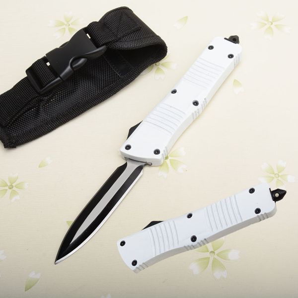 

Best gift Double action Automatic Survival Knife Double Fine 440 58HRC Blade Tactical EDC tool knives White Handle 5.20" Closed J100M Q