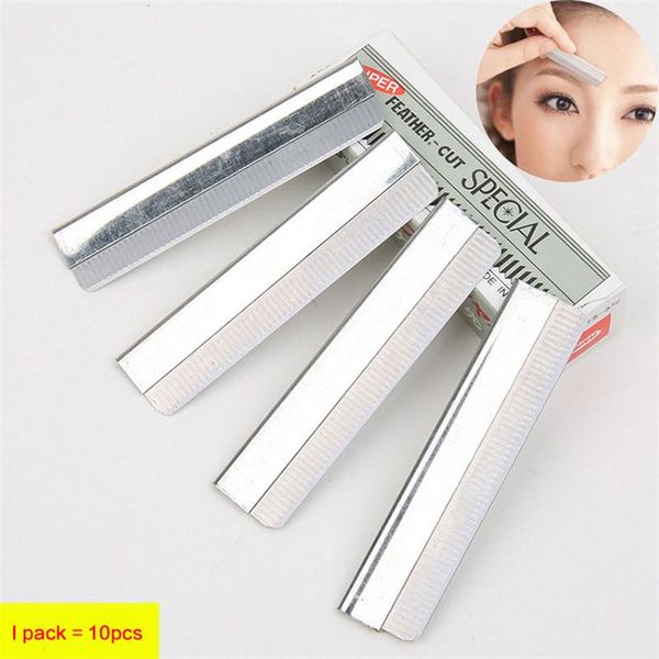

10pcs/lot stainless steel eyebrow trimmer eyebrow scissors edge razor blades for eyebrows face shaver hair removal beautiful knives