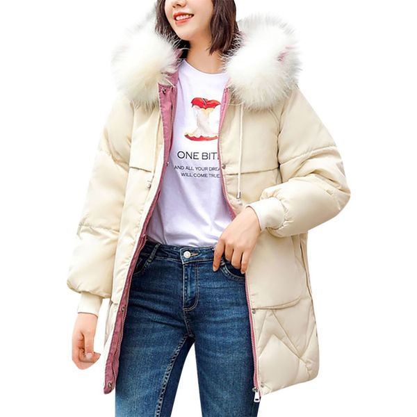 

womens parka casual outwear fuax fur hooded coat winter jacket women coats zipper pockets thick women winter jackets and coats, Black