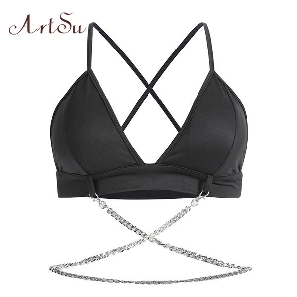 

black chain spaghetti strap women camis streetwear backless bralettle crop 2019 summer cami asve20559, White