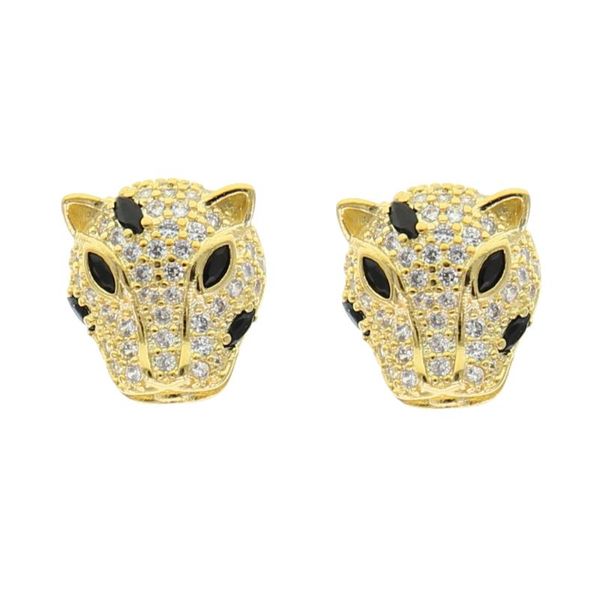 

gold color white black cz paved cool animal design leopard jaguar stud earring for women, Golden;silver