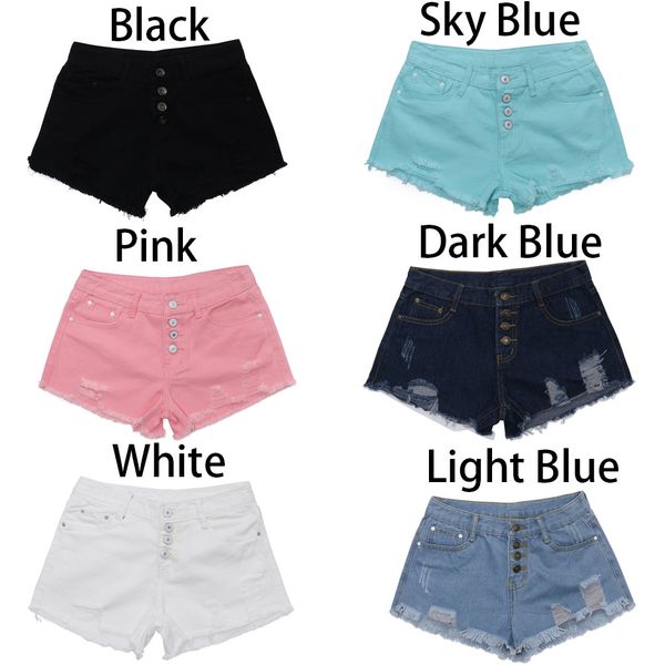 

women fashion 5 colors high waist buckled hole denim shorts feminino thin wild edging trouser ropa verano mujer, White;black