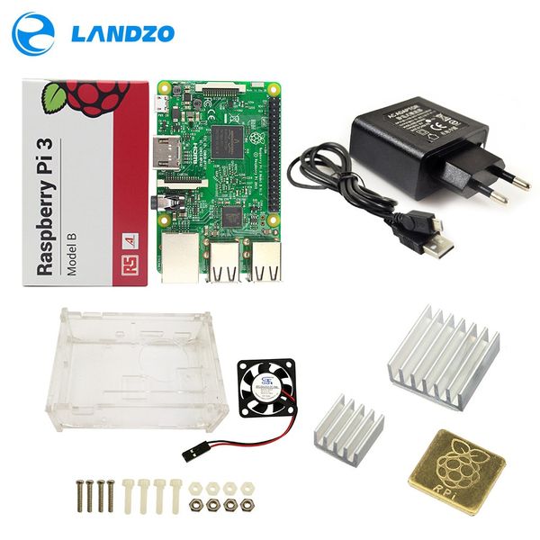 Raspberry Pi 3 Modell B Starter Kit Pi 3+Acrylgehäuse+2,5A Netzteil +USB-Kabel + Lüfter + Kühlkörper RPI 3 Freeshipping