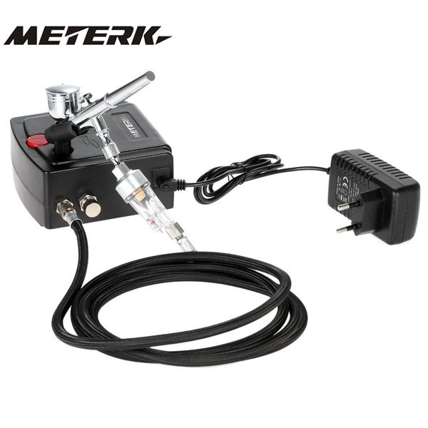 

meterk 100-250v airbrush feed dual action air compressor kit for art painting manicure spray model spray gun nail tool set