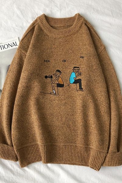 

menne 2019 men's round neck character sweater sweater male, White;black