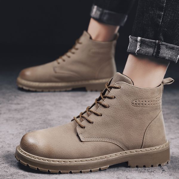 

suede boots men's autumn and winter shoes casual boots men's waling tooling shoes high hiking 39-44, Black