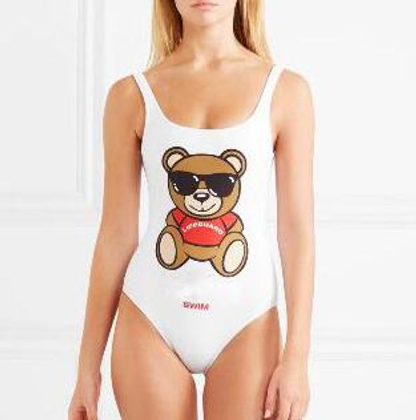 

Brand Women One Piece Swimwear Cartoon Bear Printed Swimsuit High Waist 2 Colors Bikini White Black Free Shipping
