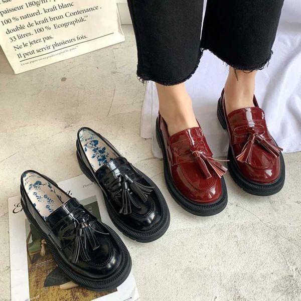 

summer shoes ladies british style fringe oxfords women's round toe modis all-match female footwear casual sneaker 2019 preppy, Black