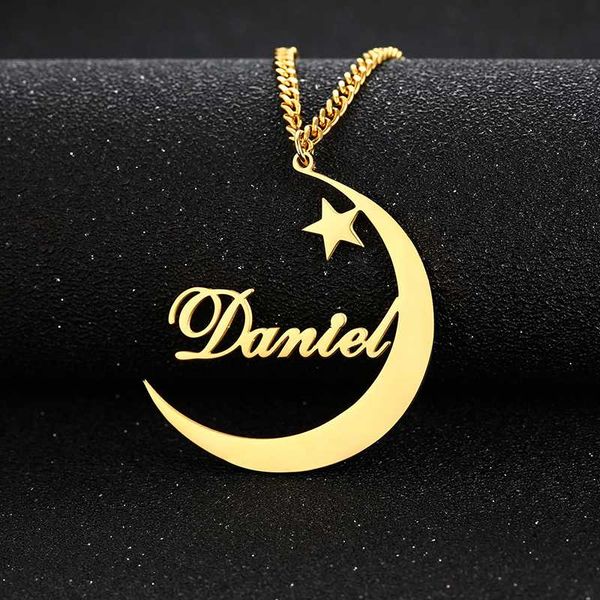 

cresent moon star name necklace custom women any nameplated pendant personalized jewelry, Silver