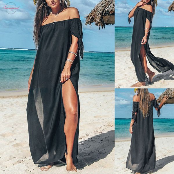 

пляжное платье женщины boho sexy summer шифон цветочные платья вечерняя вечеринка черное длинное кружево элегантное платье vestidos 2020 мод, Black;gray