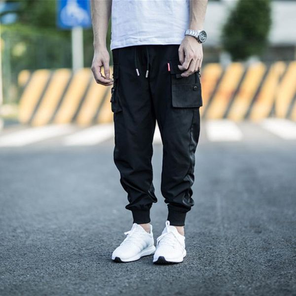 

duyou 2019 осень streetwear фитнес брюки мужчины hip hop sweatpants карманы вскользь joggers unisex harajuku спортивная track pants, Black