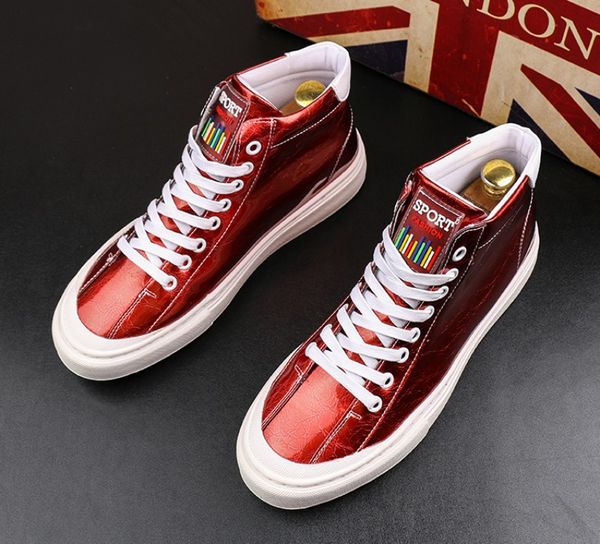 

golden casual men's shoes korean edition fashion breathable web celebrity high shoes youth joker board v52, Black