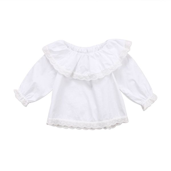 

2018 new autumn spring newborn baby girls clothing lace off shoulder long sleeve ruffle blouse casual cute shirt clothes, Blue