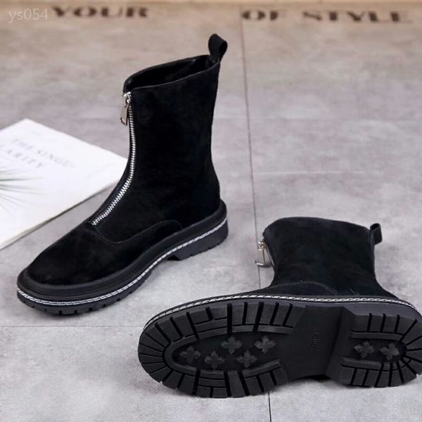 

2019 leisure autumn winter european station martin boots female british retro front zipper thick bottom short boots factory direct sales, Black