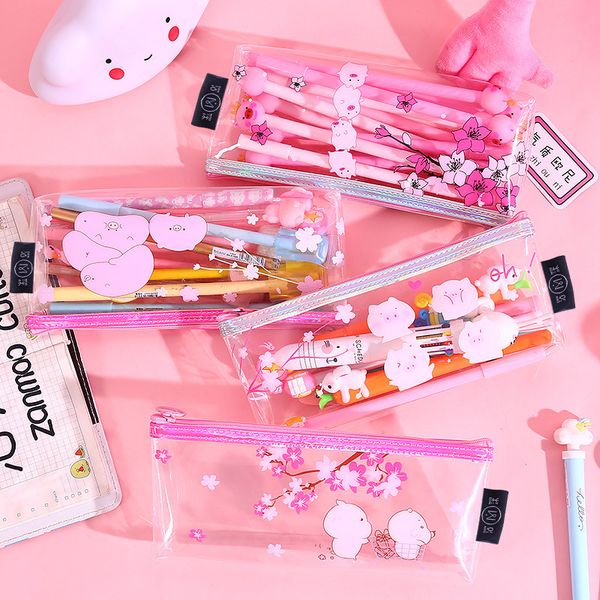 

creative transparency waterproof pig girl large capacity pencil bag stationery storage organizer pencil case school supply