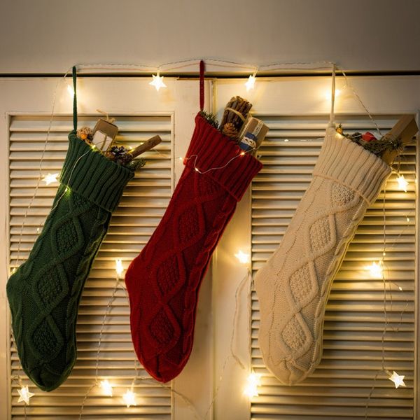 

1pc christmas socks hanging knitted woolen candy bag rhombus christmas gift bag outdoor sports cycling socks, Black