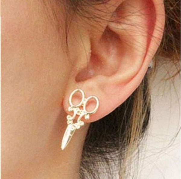 

women girls cool scissors earrings fashion unique punk ear stud earring jewelry (gold ,silver, Golden;silver
