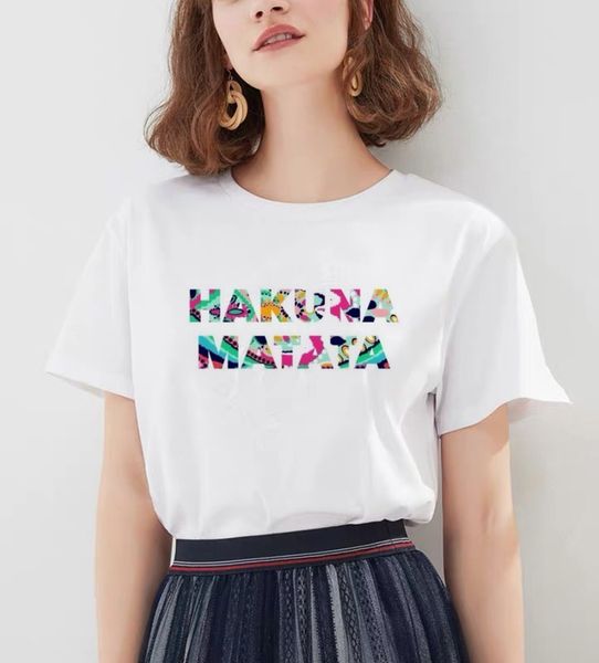 

wholesale 2020 summer lion king print hakuna matata homme short sleeve wish summer female fashion t-shirt, White